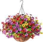 Artificial Faux Hanging Flowers Plants with Basket for Outdoor Spring Decoration, Fake Silk Daisy Outside Indoor UV Resistant Look Real Yard Patio Front Porch Garden Balcony Home Decor(MIx1)