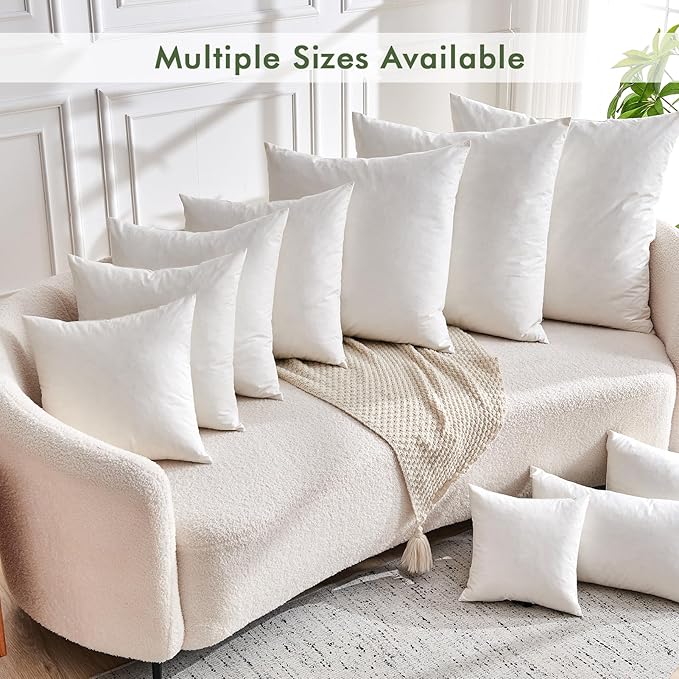 Feathers Down Pillow Inserts 26x26, Set of 2, Euro Pillow Insert with 100% Organic Cotton Shell, Soft Decorative Throw Pillow for Living Room, Sofa, Couch, or Bed (White)