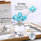Arikyrist Crystal Lake Blue Rose Bouquet Figurine with Round Vase Gifts for Her, Glass Rose Flower Romantic Keepsakes for Women Mom on Christmas, Collectible Decoration Table Centerpiece for Home