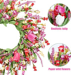 Sggvecsy Spring Summer Wreath for Front Door 22 Inch Artificial Colorful Flower Wreath with Colorful Tulips Greenery Leaves Lavender for All Seasons Home Farmhouse Indoor Outdoor Wall Decor (Mixed)
