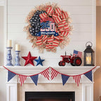 24Inch 4th of July Wreath, Patriotic Burlap Wreath for Front Door,Stripe and Stars Wreaths for USA 250th Anniversary, Memorial Day American Flag Printed Decorations for Outdoor (Flag Wreath)