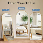 DUMOS Arched Full Length Mirror, 56"x21" Full Body Floor Standing Mirror with Aluminum Frame and Shatter Proorf Nano Glass, Modern Wall Hanging Leaning for Living Room, Home Decor, Gold