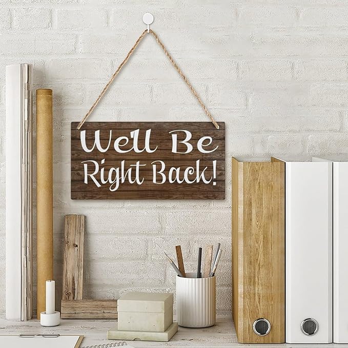 Wood Decor Sign We'Ll Be Right Back Mahalo Wood Office Sign Retro Wooden Public Decorative Hanging Sign For Home Door Fence Vintage Wall Plaques Decoration 12X6In