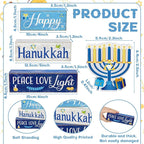 Moucuny 4 Pcs Hanukkah Decorations for Home Chanukah Table Decor Wooden Menorah Decoration Hanukkah Centerpiece Rustic Decorative Menorah Block Signs Gift Farmhouse Jewish New Year Decoration for Home