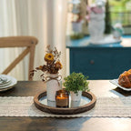 Hanobe Candle Plate Holder Tray: Round Wood Decorative Candle Plate - Rustic Farmhouse CoffeeTable Decor - Tealight Pillar Trays for Home Decor (Distressed Mirror)