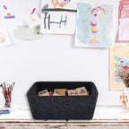 Welaxy Felt Storage Bin, Deep Wide Drawer Organizer Caddy for Makeup, Jewelry, Stationery, Closet & Bathroom, Minimalist Storage Box (Charcoal Bin, M)