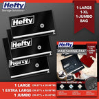 Hefty MAX Shrink-Pak Vacuum Seal Storage Bags for Clothing, Travel, Bedding | Tear-Proof, Dual-Valve Space Saver Compression Bags - 1 Large, 1 XL, 1 Jumbo