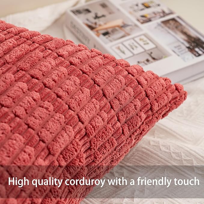 Aegero Pack of 2 Corduroy Decorative Throw Pillow Covers 12x24 Inch Soft Striped Pillow Covers Modern Farmhouse Home Decor for Sofa Living Room Couch Bed（Cranberry Red）