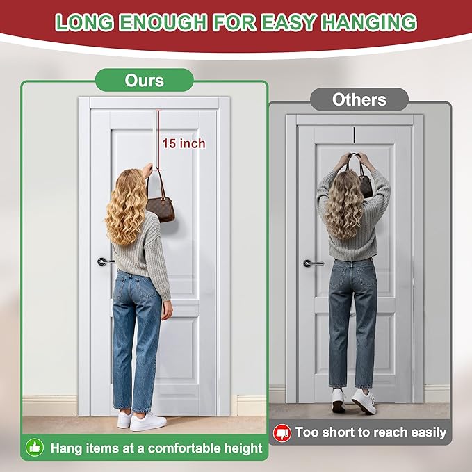 15" Reversible Wreath Hangers for Front Door, Fit Most Doors up to 1-3/4", Heavy Duty Steel Over The Door Hooks Hold up to 80 LBS for Spring & Easter Wreaths, Seasonal Door Decor (White 2 Pack)