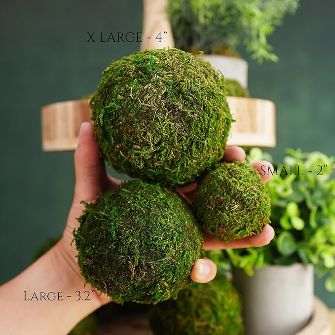 Decorative Moss Balls Set - Fake Moss Balls for Bowl Fillers, Centerpiece Decor, Home Decor, Vase Filler, Wedding Decor, Table Arrangement, Coffee Accents, DIY Crafts (Extra Large - 4"-Set of 6)