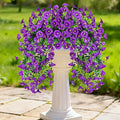 Artificial Hanging Flowers for Outdoors, 4 PCS UV Resistant Faux Plants Silk Realistic 150 Morning Glory Each Vines, Fake Plastic Floral for Garden Patio Spring Summer Decor, Purple