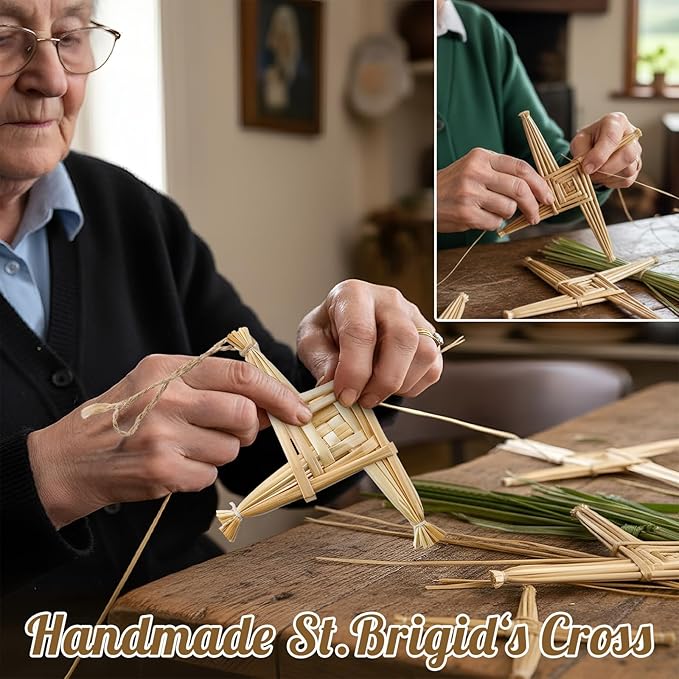 Bucherry St. Brigid's Wall Cross Decor Irish Gift Cross with History Card for Irish Blessing Gift for Celtic Imbolc Decor(Classic Style,5 in,Straw Color)