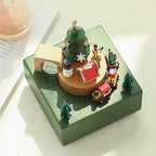 Natural Solid Wood Handcrafted Beech Wooden, Musical FigureTotoro/Carousel/Fairy/Ballerina Figurine,Rotating Hand Crank Mechanism Music Box,Musical Decorations (Green Christmas Train)