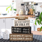 Moucuny 4 Pcs Rustic Wooden Table Decor Farmhouse Kitchen Rules Wood Sign Black Brown and White Centerpiece Rolling Pin Block Sign for Home Living Room Dining Room Shelf Table Decor
