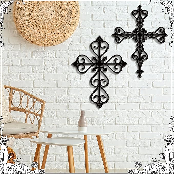 Soaoo 6 Pcs Wooden Wall Crosses Decor Religious Antique Hand Carved Wall Hanging Cross for Home Decor Decorative Cross Catholic Crucifix for Living Room, 12 x 8 Inch