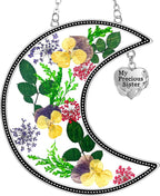 KY&BOSAM Hanging Ornament, My Precious Sister Suncatcher with Pressed Flower, Silver Heart Charm - Mother’s Day, Birthday, Christmas Gift