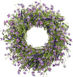 LLZLL Purple Spring Wreaths for Front Door 22 Inch Summer Wreath Artificial Violet Lavender Wreath with Eucalyptus Leaf for Spring Easter Home Decorations