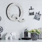 Qunclay 5.7" Silver Crystal Diamond Bling Letters Crushed Diamond Decoration Wooden Glitter Letter with Screw and Hooks Rhinestone Gift for Wedding Y2k Mcbling Bedroom Wall Decor (Letter Q)