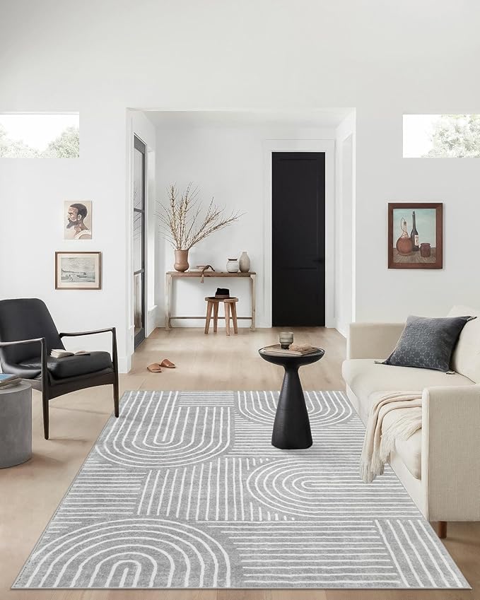 Lahome Abstract Washable Rugs, Soft Area Rugs 4x6 Non-Slip Grey Rug for Bedroom Entryway, Ultra-Thin Living Room Rugs Modern Throw Carpet for Nursery Kitchen(4'x6',Gray)