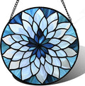 Stained Glass Suncatcher, Blue White Multi-Petal Flowers Sun Catcher Landscape Stain Glass Window Hanging Decoration Mother's Day Birthday Gifts for Women Men Mom Nana 6.3 in