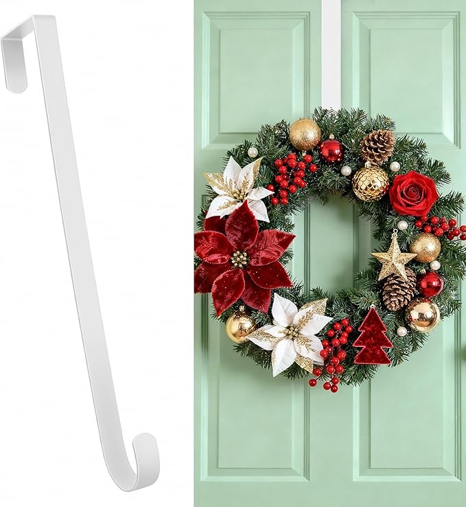 HOOSUN 4th of July Decorations Wreath Hangers for Front Door,12 Inch Metal Wreath Hook Holder for Spring Decor,20 Lbs White Over The Door Wreath Hanger for Spring Patriotic Wreath Front Porch Decor