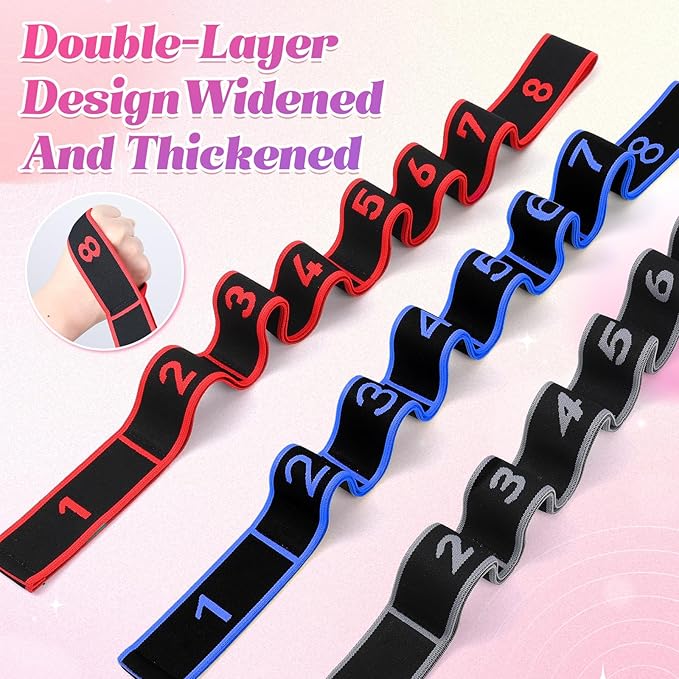 3PCS Fitness Resistance Band for Stretching and Yoga, 8-Section Numbered Elastic Resistance Band | Fitness Band with Clear Markings for Yoga, Stretching, Pilates