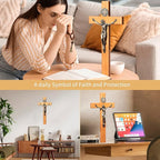 ACHIBANG 10 Inch Wooden Catholic Crucifix Wall Cross with Jesus & Saint Benedict Medal, Natural Wood Religious Decor for Home Prayer Room, Baptism Confirmation Catholic Gifts