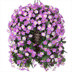 Artificial Faux Fall Hanging Mums Flowers Plants Baskets for Outdoor Outside, Fake Silk Light Fuchsia Daisy Orchid Trailing Vines in Planter Realistic UV Resistant for Balcony Porch Decor