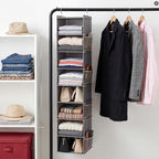 YOUDENOVA Upgraded Extra Wide Hanging Shoe Organizer for Closet, 8-Shelf Storage Organizer with 8 Side Pockets, Hanging Shoe Rack for Hats Clothes Jeans, Grey