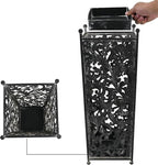 Vintage Metal Distressed Black Umbrella Holder 20"H Square Umbrella Stands with Removable Drip Tray Entryway Organizer Bucket for Foyer/Porch - Holds Multiple Umbrellas, Walking Sticks & Canes