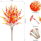 Artificial Fake Fall Autumn Eucalyptus Plants Flowers for Outdoor Outside Decoration, Faux Silk Orange Boxwood Look Real UV Resistant for Home Porch Patio Planter Decor，12 Bundles