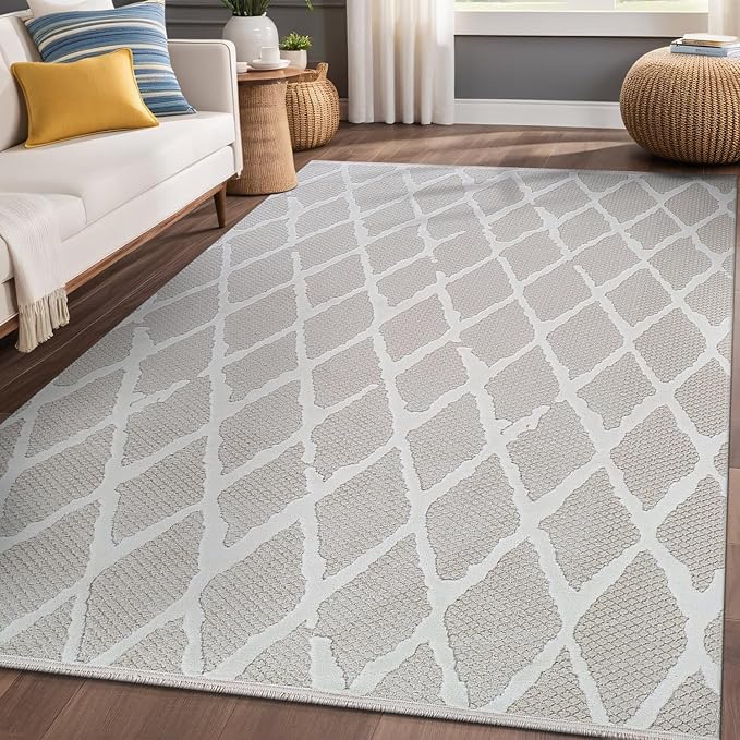Modern Indoor Rug Diamond 6x9 Area Rugs for Living Room Luxury Kitchen Bedroom Durable Soft Geometric Durable Low and High Pile Stain Resistant Non Shedding Area Carpet 6x9