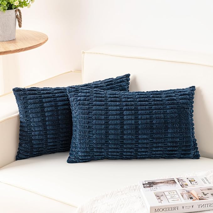 Aegero Pack of 2 Corduroy Decorative Throw Pillow Covers 12x24 Inch Soft Striped Pillow Covers Modern Farmhouse Home Decor for Sofa Living Room Couch Bed（Teal）