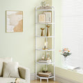 Hzuaneri Corner Shelf Stand,6-Tier Glass Bookshelf Bookcase, Bathroom Organizer, Plant Stand, Steel Frame, Tempered Glass, Modern Style for Living Room, Bathroom, Kitchen, White CS90613W