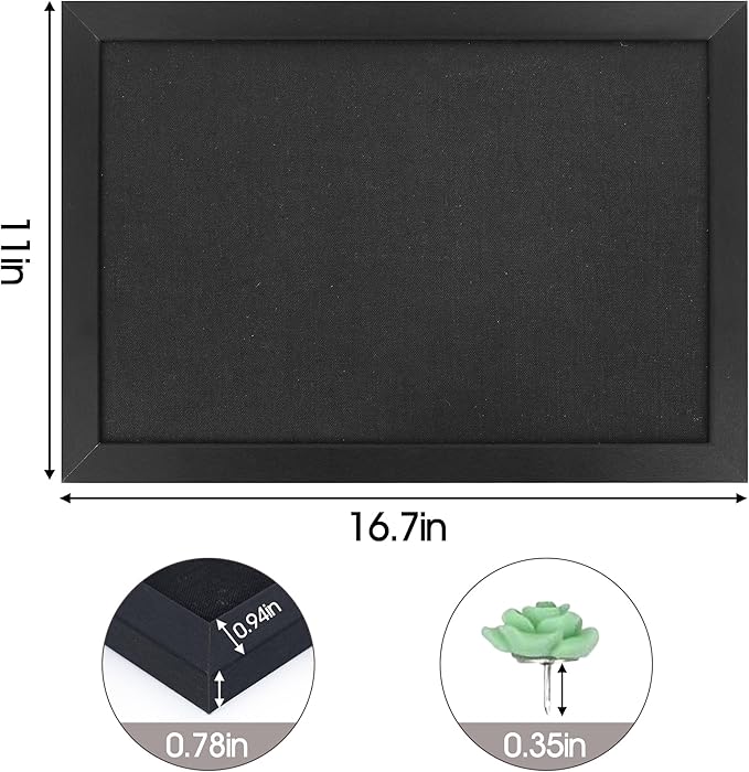 AKTOP 2-Pack Black Cork Board with Linen 16.7" X 11", Small Framed Bulletin Board for Wall, Hanging Pin Board Picture Board for Home Office Decor, Cute Vision Board with 25 Pushpins