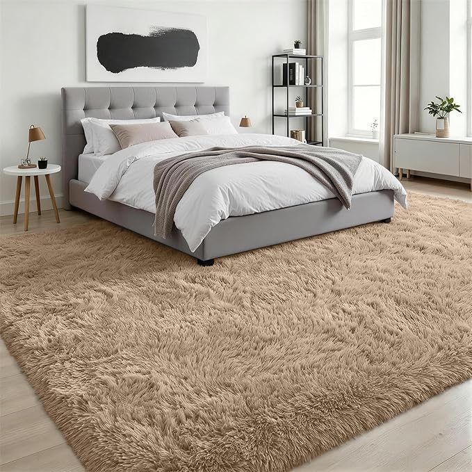 Fluffy Area Rugs 9x12 Living Room Bedroom: Ultra Soft Shag Rug Upgrade Non-Slip Non-Shedding Large Fuzzy Plush Carpet Indoor Floor Carpets for Kids Room Playroom Nursery Dorms Home Decor Beige