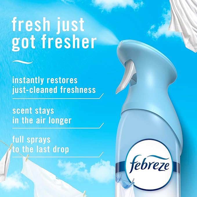 Febreze Air Mist, Air Freshener Spray, Odor Fighting Room Spray, Deodorizer for Home Bathroom Kitchen Office Apartment Dorm Room Classroom, Linen & Sky Scent, 8.1oz (Pack of 6)