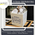 Shoe Cover Box - Welcome Guests to Please Cover Shoes. Indoor Foldable Storage Bin to Fill w/your Favorite Booties. For Homeowner, Real Estate Agent, Realtor Open House Supplies | 1 Beige & Black