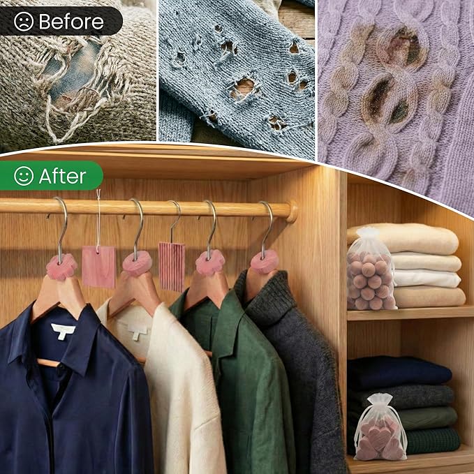 Cedar Blocks for Clothes Storage, Natural Cedar Wood Sachets, Balls & Rings for Closets and Drawers, 100% Natural & Fresh Scented Wardrobe Organizer, 82 Pack
