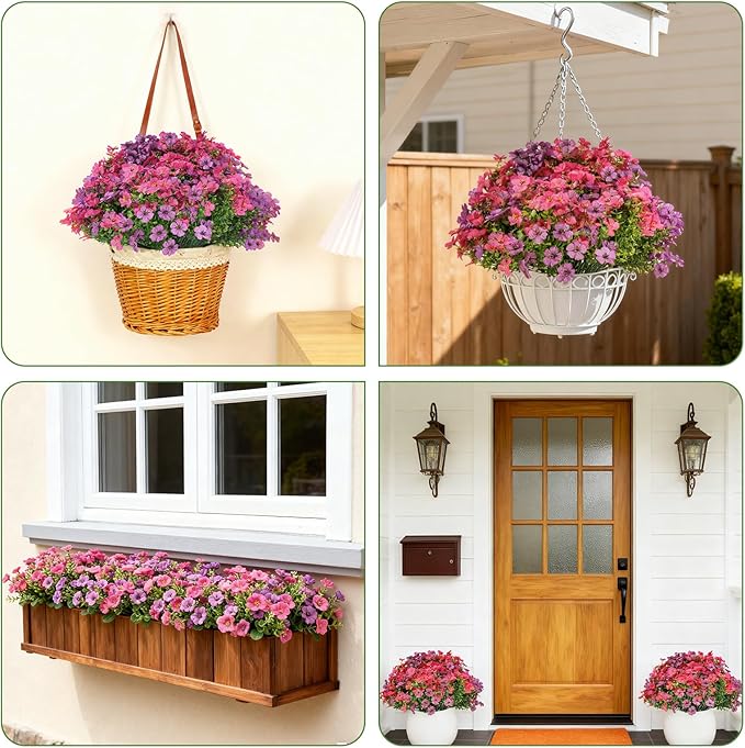 16 Bundles Artificial Flowers for Outdoor Realistic Faux Flower Spring Summer Garden Home Decoration, Hanging Daisy with Eucalyptus Leaves Fake Plants Greenery Balcony Porch Patio Front Door Decor