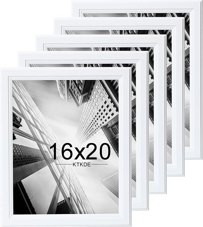 KTKDE 16x20 Picture Frame Set of 5,Studio Gallery 16 by 20 Poster Frame White Wooden, Large Frame for Photos, Posters - Art Prints best gift