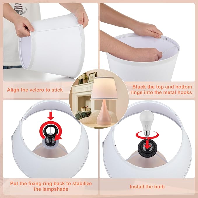 17.3'' Modern Dimmable Touch Lamps for Nightstand 2pcs, Table Lamps for Living Room, Reading Cute Lamp for Office, Bedside Lamps with Iron Base, Small Lamp for Bedroom, Pink Lamp, Bulb Included
