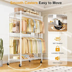 P4 Plus Rolling Clothes Rack Heavy Duty, Clothing Racks for Hanging Clothes, Free Standing Garment Racks with Wheels, Portable Closet Rack 45''W × 20.5''D × 80.5''H, Max Load 570 Lbs, White