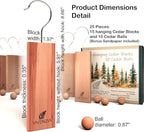Cedar Blocks for Clothes Storage 25pcs (15 Hang-ups, 10 Balls), Cedar Blocks for Closet, Cedar for Closets, Cedar Planks, Natural Closet Smell Eliminator, Natural Closet Deodorizer