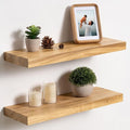 fuqing Floating Shelves for Wall, 20 inch Rustic Solid Elm Wood Floating Shelves, Wooden Wall Shelves with Invisible Heavy Duty Brackets for Living Room, Bedroom, Kitchen, Bathroom, 2 Pack, Natural