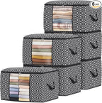 Direct 100L, 6 Pack, Storage Containers, Large Clothes Storage Bins Foldable Organization and Storage Bags with Reinforced Handle, Clear Window for Bedding, Blankets, Clothing, Black