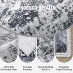 Round Area Rug for Living Room: 4 ft Washable Modern Abstract Soft Thin Rug Indoor Floor No Slip Stain Resistant Carpet for Bedroom Dining Room Farmhouse Nursery Home Office - Dark Black