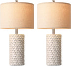 PARTPHONER 23" Modern Ceramic Table Lamp Set of 2, Table Lamps for Living Room, Rustic Farmhouse Bedside Lamps Nightstand lamp for Bedroom, White Desk Lamp for End Table Home Decor Beige