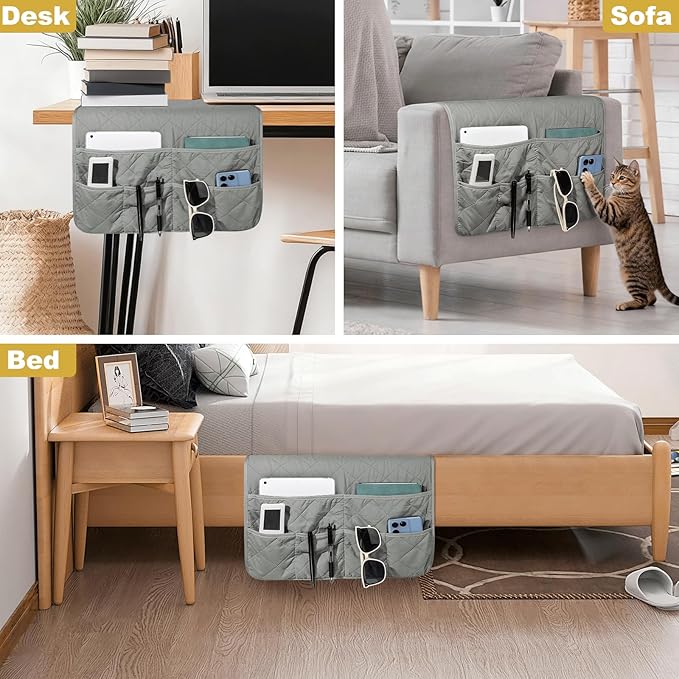 Remote Control Holder for Recliner, Armchair Caddy, Non Slip Sofa Armrest Organizer for Recliner Couch With 6 Pockets for TV Remote,Cell Phone,Magazine (Grey)