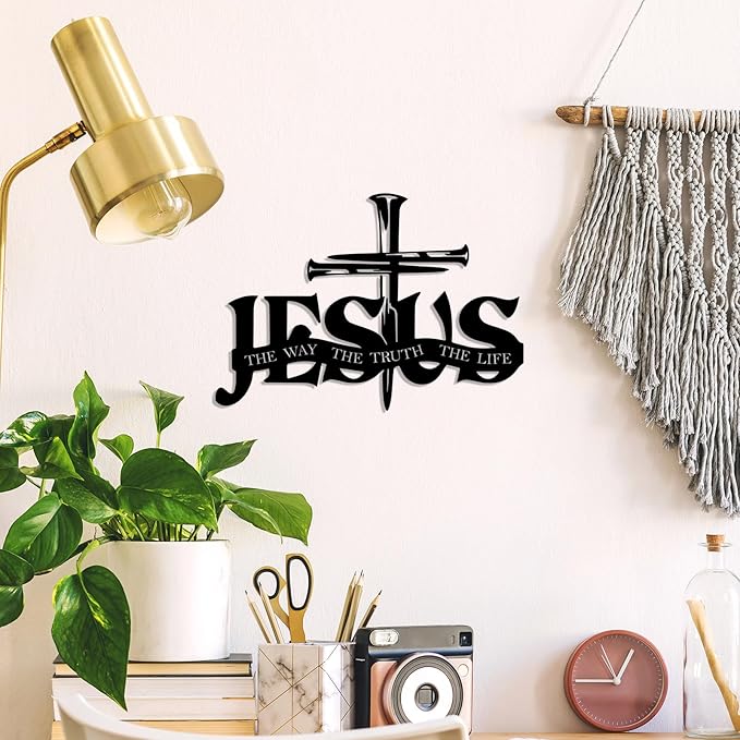 EDCIJB Jesus Cross Metal Wall Decor Christian Wall Art for Home Religious Cross Decoration Living Room Bedroom Prayer Room The Way The Truth The Life Christ Inspired Christian Gift for Family Friends